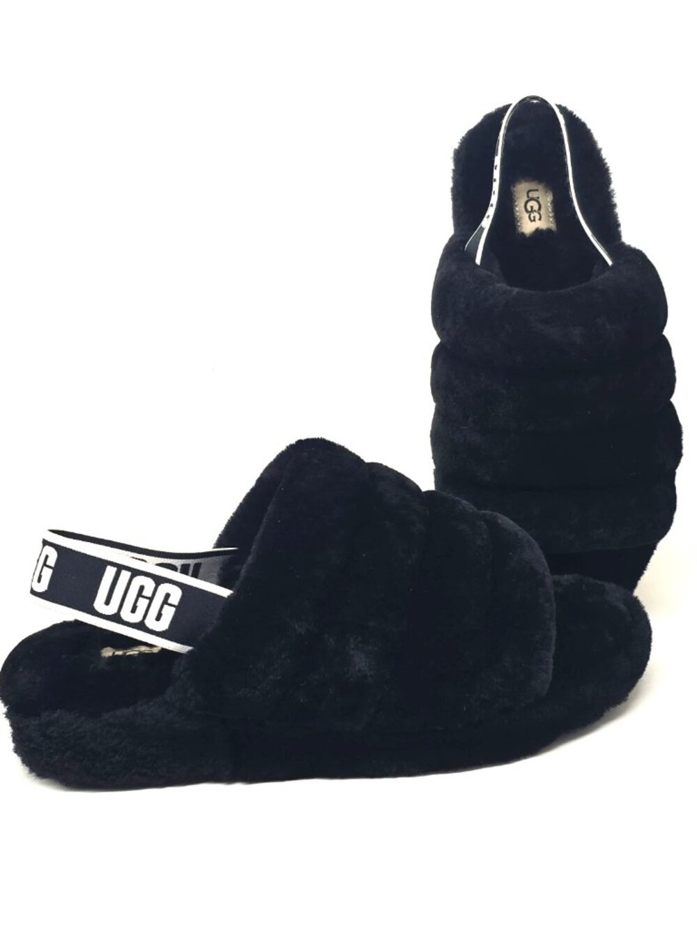 UGG Fluff Yeah Slide Black Slip-on Slipper Sandals Women's Size 10